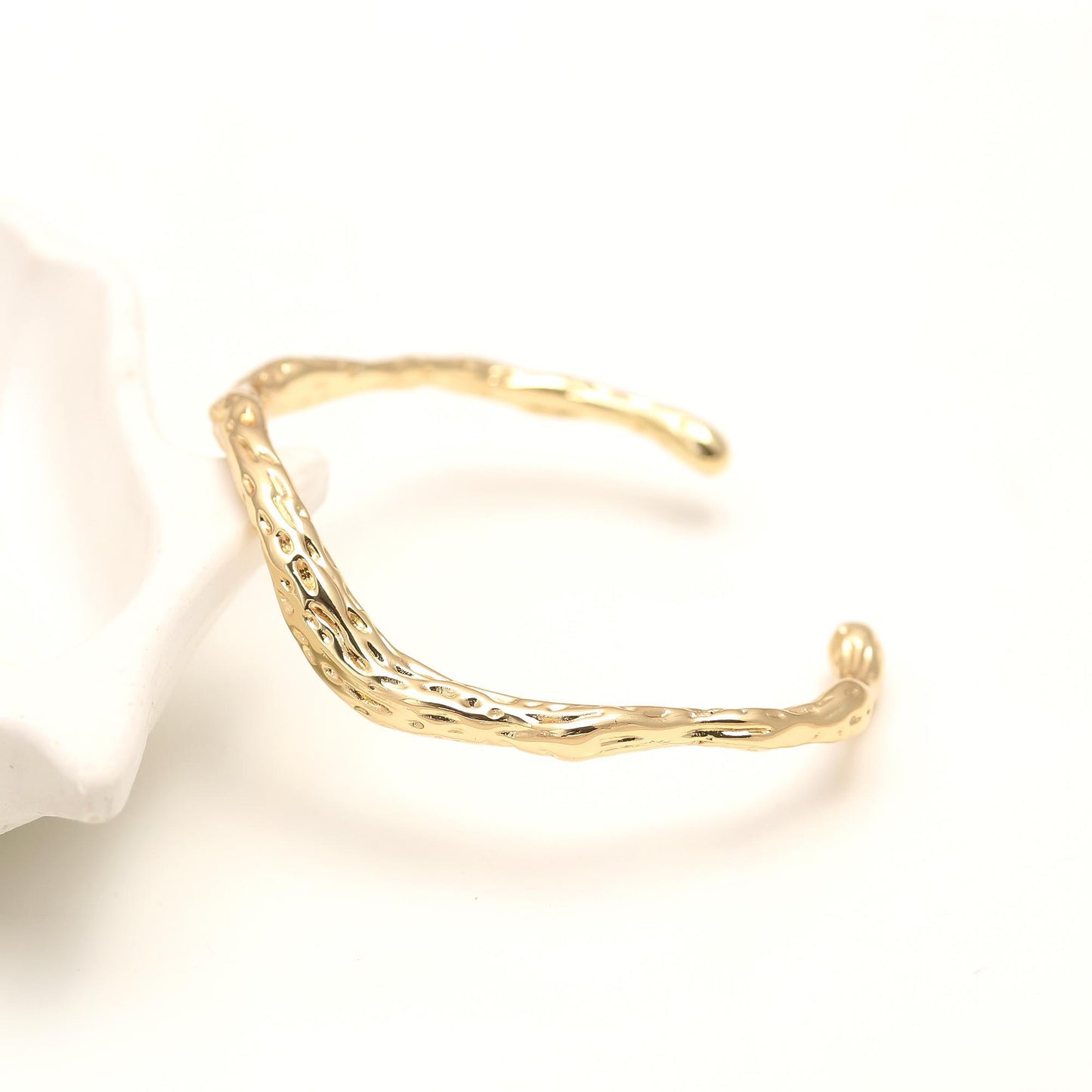 Textured Wavy Design Gold Open Cuff Bracelet for Women | Lightweight Adjustable Jewelry | Stylish Daily Wear and Party Accessory