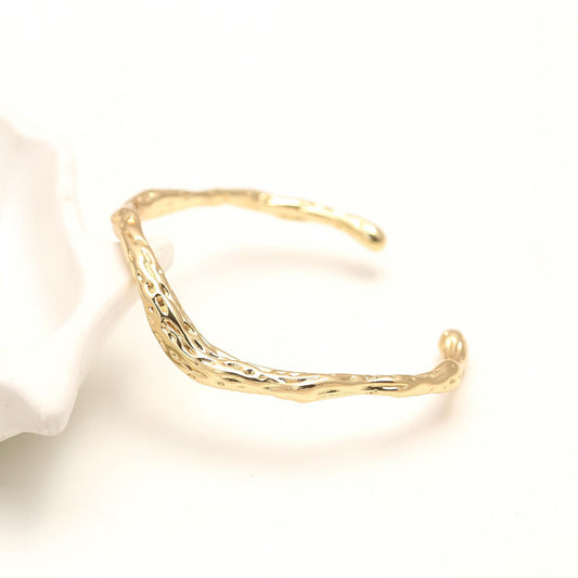 Textured Wavy Design Gold Open Cuff Bracelet for Women | Lightweight Adjustable Jewelry | Stylish Daily Wear and Party Accessory