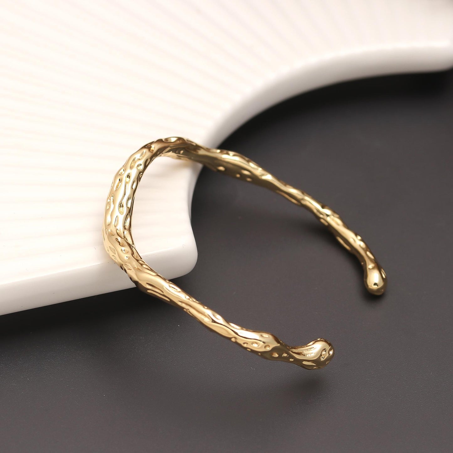 Textured Wavy Design Gold Open Cuff Bracelet for Women | Lightweight Adjustable Jewelry | Stylish Daily Wear and Party Accessory
