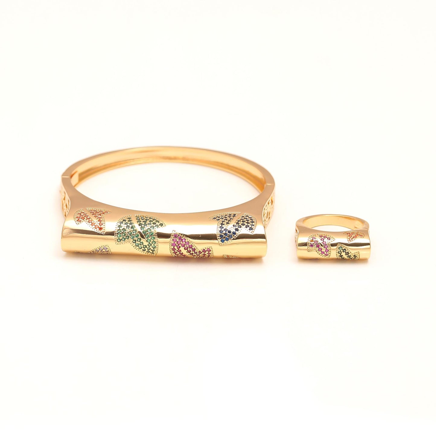 Gold Finish Bracelet and Ring Set with Colorful Enamel Butterfly Motifs | Playful Statement Jewelry for Festive and Contemporary Styling