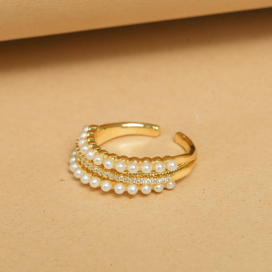 Triple-Row Pearl & Pave Ring