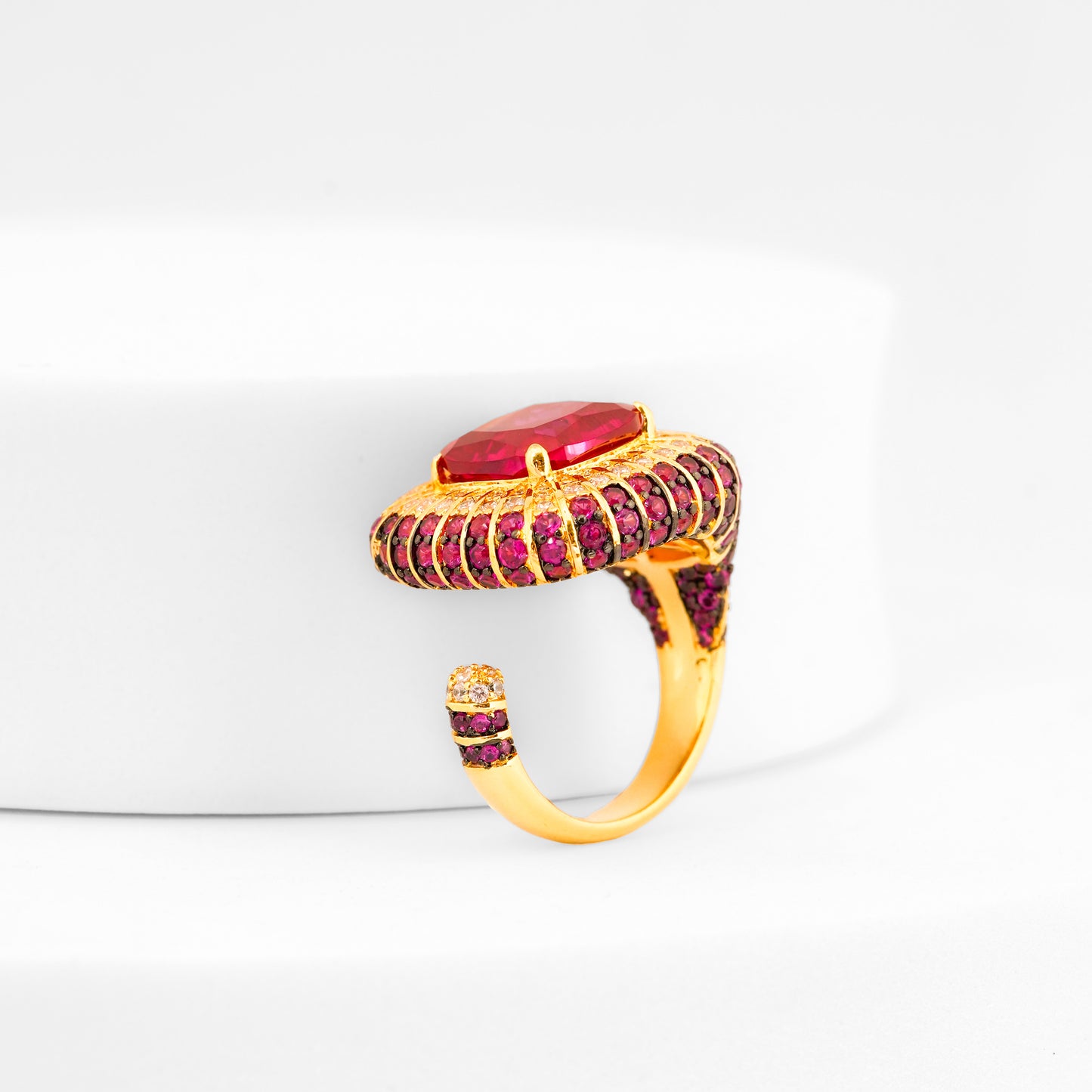 Ruby Red Stone Ring for Women with Square Design and Dual Studded Border of Red and White Crystals | Fashion Jewelry for Party, Wedding and Daily Wear