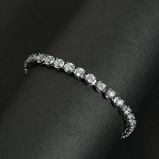 Classic Silver Tone Tennis Bracelet | Bright Silver Round CZ Tennis Chain with High Brilliance | Elegant Everyday and Evening Bracelet for Women
