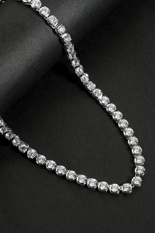 Glacier Stream Tennis Necklace | Silver-Tone Round CZ Tennis Chain with Brilliant Ice-Like Shine | Statement Necklace for Bridal, Festive and Evening Glamour