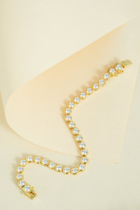 Golden Aurora Tennis Bracelet | Gold-Tone Round CZ Tennis Chain with Brilliant Shine | Elegant Everyday and Evening Bracelet for Women