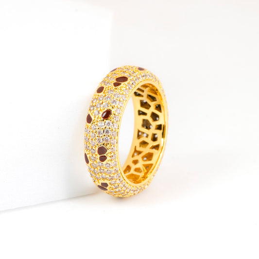 Gold Finish Ruby Red Stone Band Ring for Women with Diamond Look Detailing | Elegant Fashion Jewelry for Party, Wedding, and Daily Wear