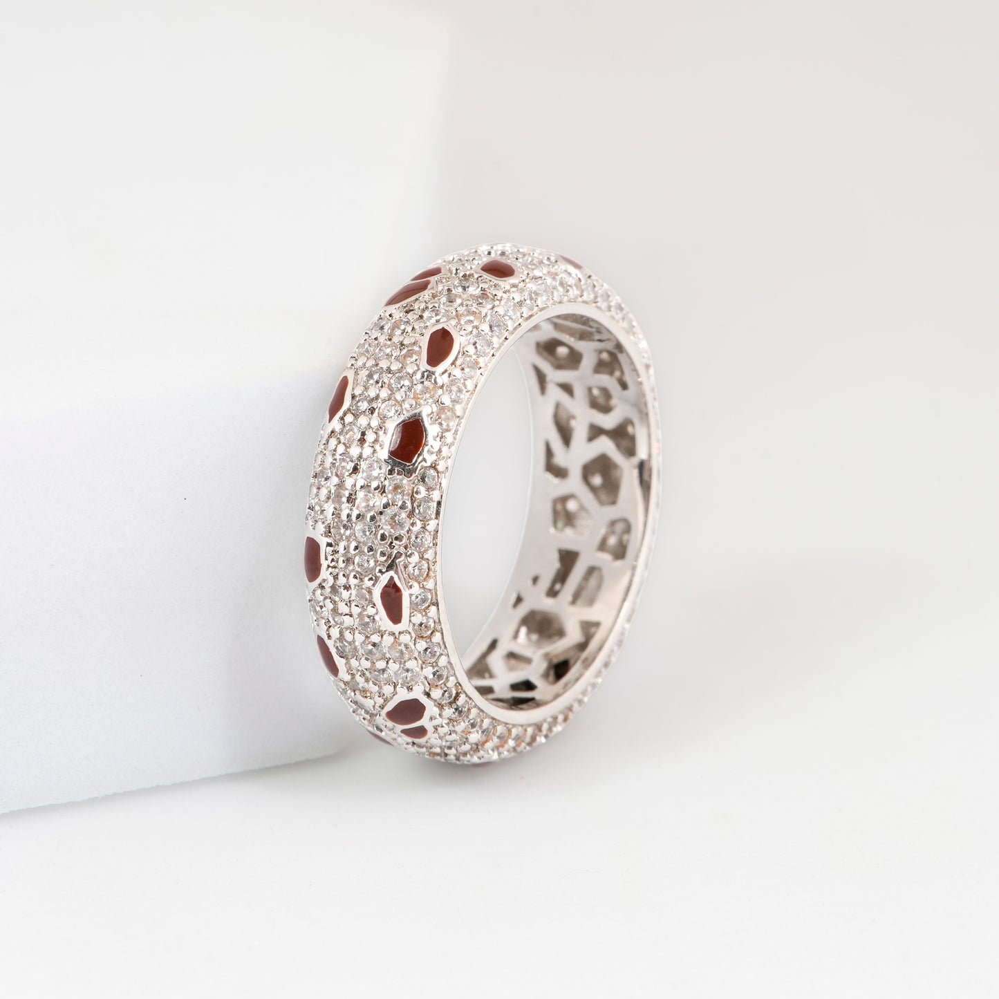 Silver Finish Ruby Red Stone Band Ring for Women with Diamond Look Detailing | Elegant Fashion Jewelry for Party, Wedding, and Daily Wear