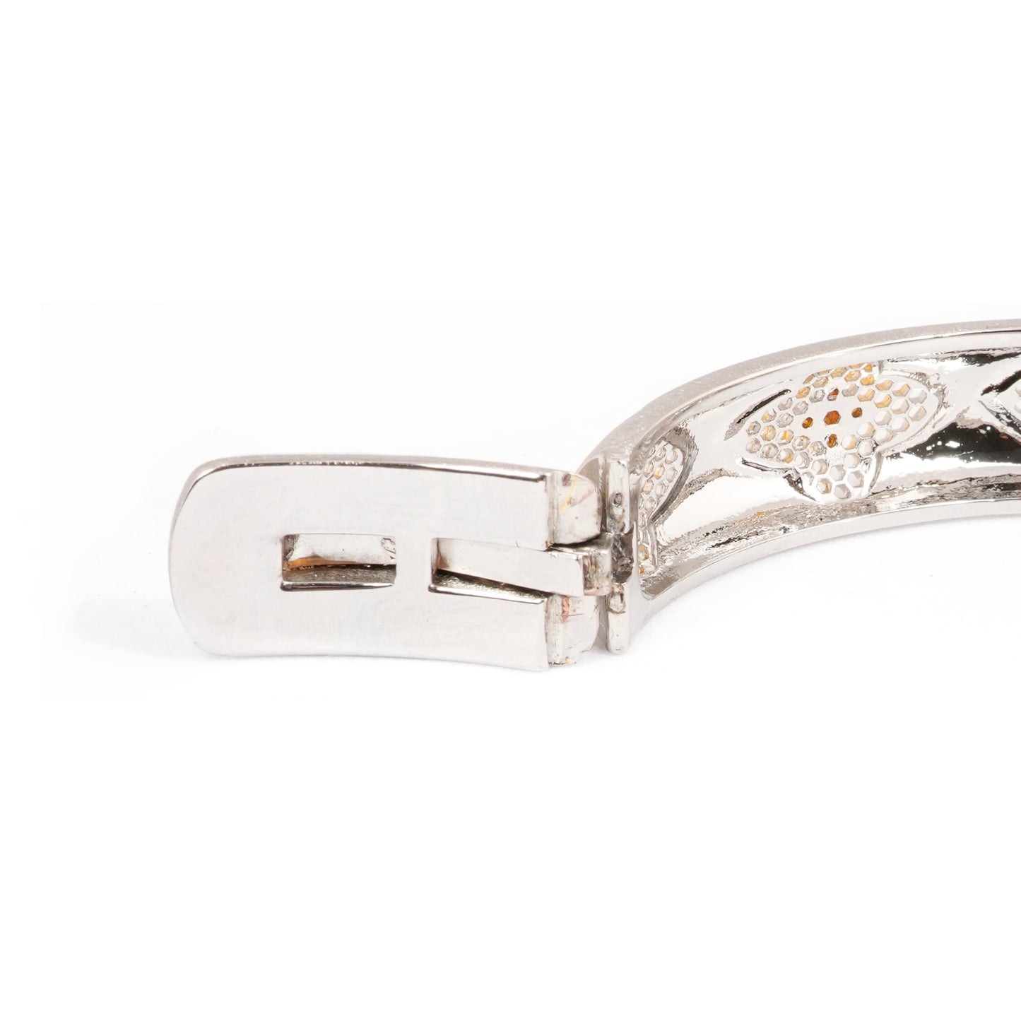 Silver and Gold Dual Tone Bracelet with Diamond Look Motif Accents | Elegant Designer Statement Jewelry