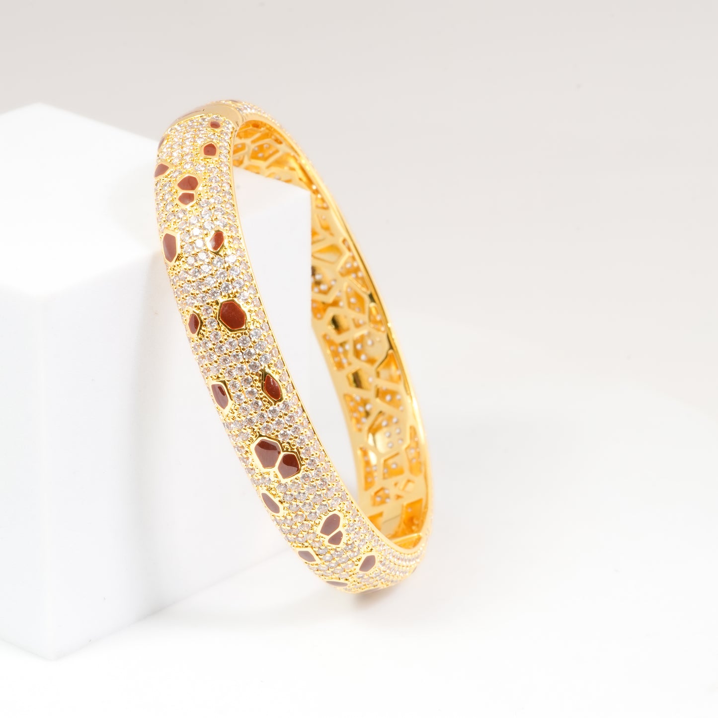 Golden Leopard Luxe Openable Cuff Bracelet with Intricate Animal-Print Inspired Design, Shimmering CZ Embellishments, and Bold Statement Finish for High-Fashion Evenings, Parties, and Luxe Styling