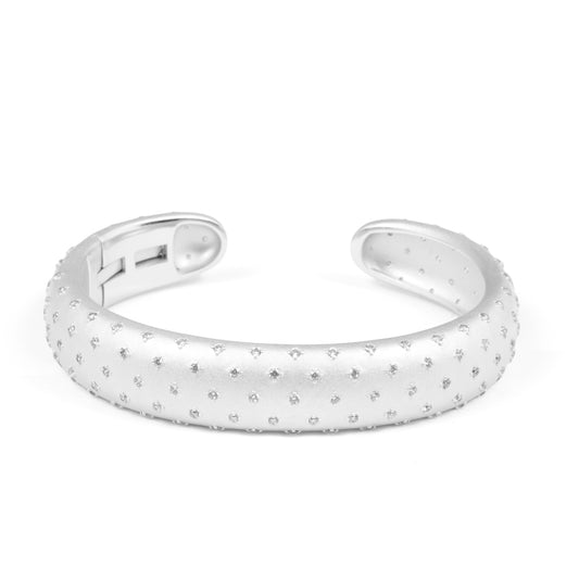 Silver Stardust Dome Studded Open Cuff Bracelet with Polished Silver-Plated Finish, Star-Inspired CZ Accents, and Modern Minimalist Wide Band Design for Everyday Chic and Evening Glamour