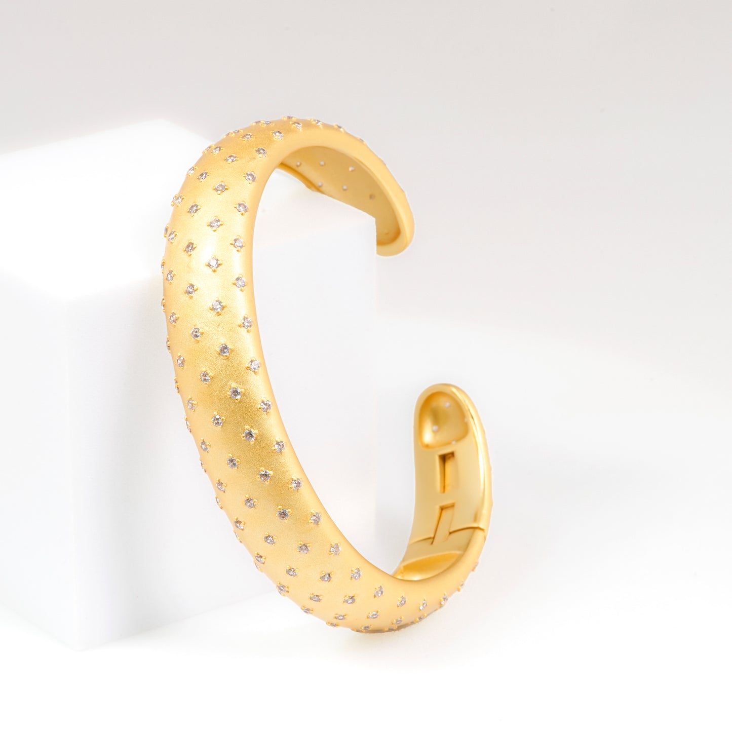Elegant Matte Gold Cuff Bracelet with Subtle Diamond Look Detailing and Contemporary Rounded Design | Versatile Luxury Jewelry for Day to Night Glam