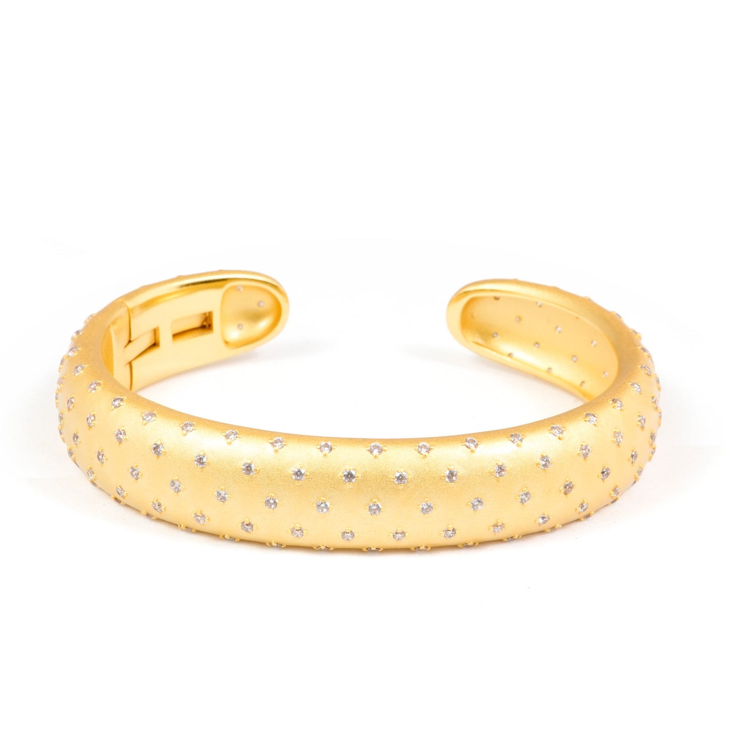 Elegant Matte Gold Cuff Bracelet with Subtle Diamond Look Detailing and Contemporary Rounded Design | Versatile Luxury Jewelry for Day to Night Glam