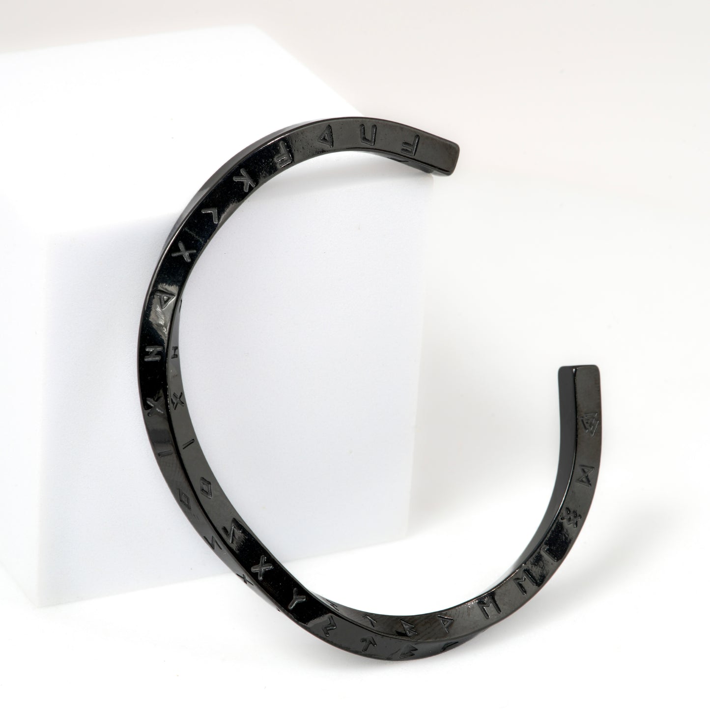 Matte Black Open Cuff Bracelet with Engraved Roman Numerals and Subtle Diamond Accent | Minimalist Unisex Jewelry for Everyday and Modern Style