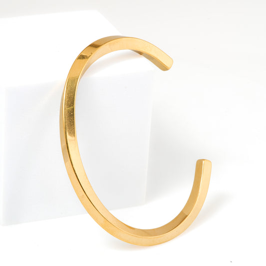 Minimalist Polished Gold Cuff Bracelet with Sleek Open Design | Timeless Unisex Jewelry for Effortless Everyday Elegance and Layering