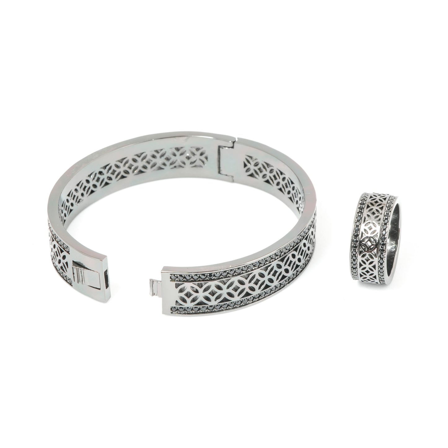 Silver Bracelet and Ring Set for Women | Intricate Cutwork Design Jewelry | Elegant Daily Wear and Party Accessory