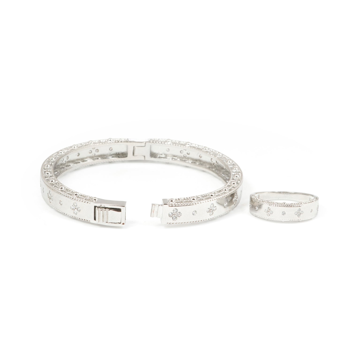 Silver Plated Bracelet and Ring Set for Women | Elegant Designer Jewelry with Diamond Look Accents | Perfect for Weddings, Parties & Everyday Glam