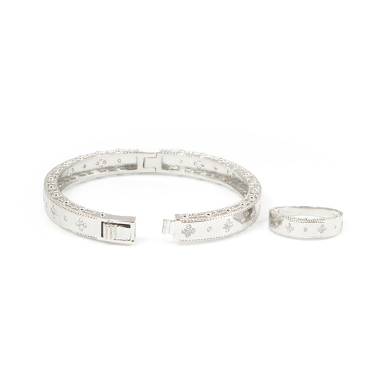 Silver Plated Bracelet and Ring Set for Women | Elegant Designer Jewelry with Diamond Look Accents | Perfect for Weddings, Parties & Everyday Glam