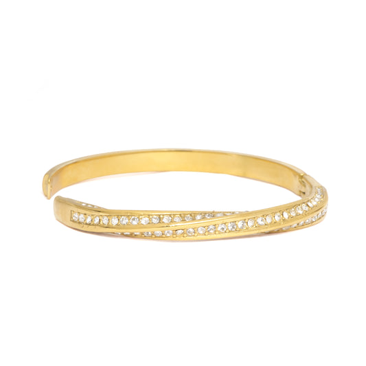 Twisted Comet Pave Bracelet | Gold-Tone Helical Bangle with Multi-Row Micro-Pavé CZ Stones | High-Sparkle Statement Bracelet for Women