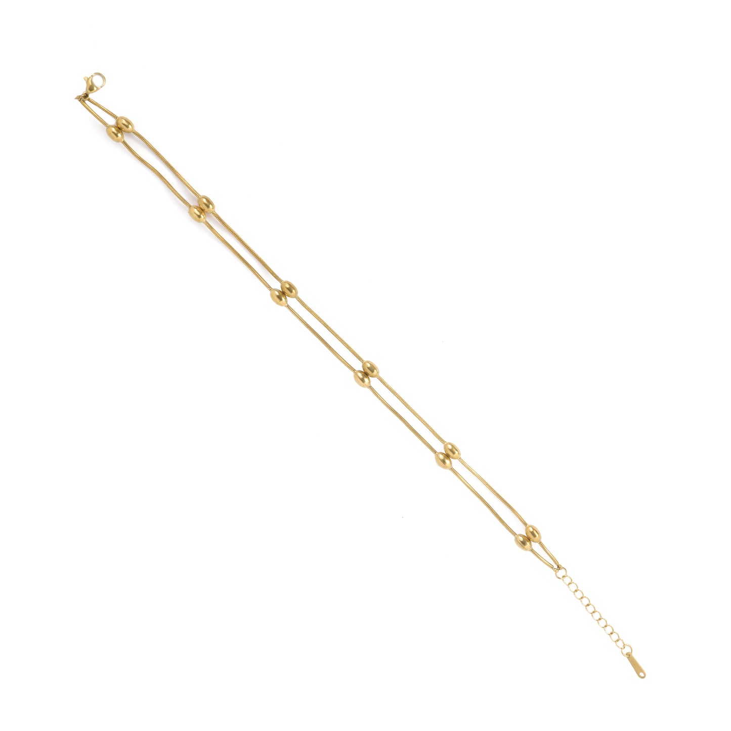 Sleek Double-Strand Pod Anklet for Women – Modern Gold-Tone Dual Chain Anklet with Elongated Matte-Finish Beads | Minimal, Chic & Contemporary Jewellery