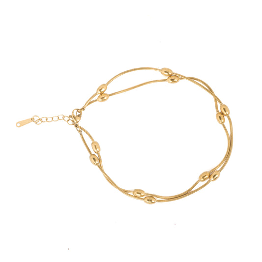 Sleek Double-Strand Pod Anklet for Women – Modern Gold-Tone Dual Chain Anklet with Elongated Matte-Finish Beads | Minimal, Chic & Contemporary Jewellery