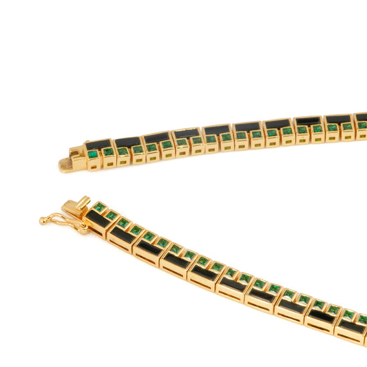 Majestic Emerald Geometry Necklace – Gold & Diamond-Encrusted Design