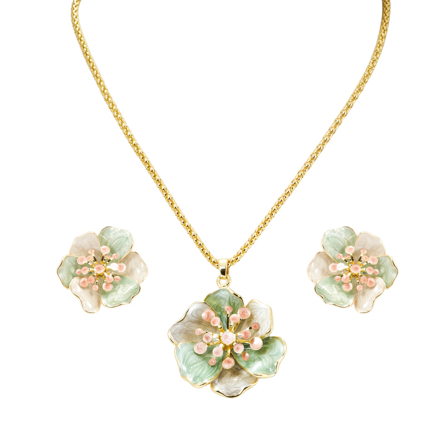 Pastel Floral Enamel Pendant with Matching Earrings | Elegant Gold Plated Jewelry for Women | Wedding, Party & Festive Wear Gift Set