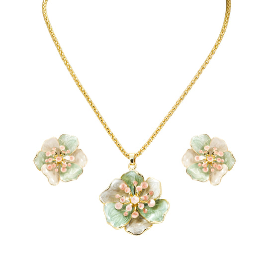 Pastel Floral Enamel Pendant with Matching Earrings | Elegant Gold Plated Jewelry for Women | Wedding, Party & Festive Wear Gift Set