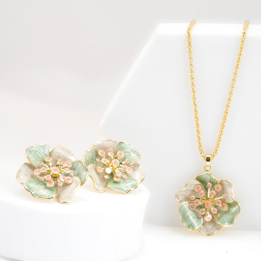 Pastel Floral Enamel Pendant with Matching Earrings | Elegant Gold Plated Jewelry for Women | Wedding, Party & Festive Wear Gift Set