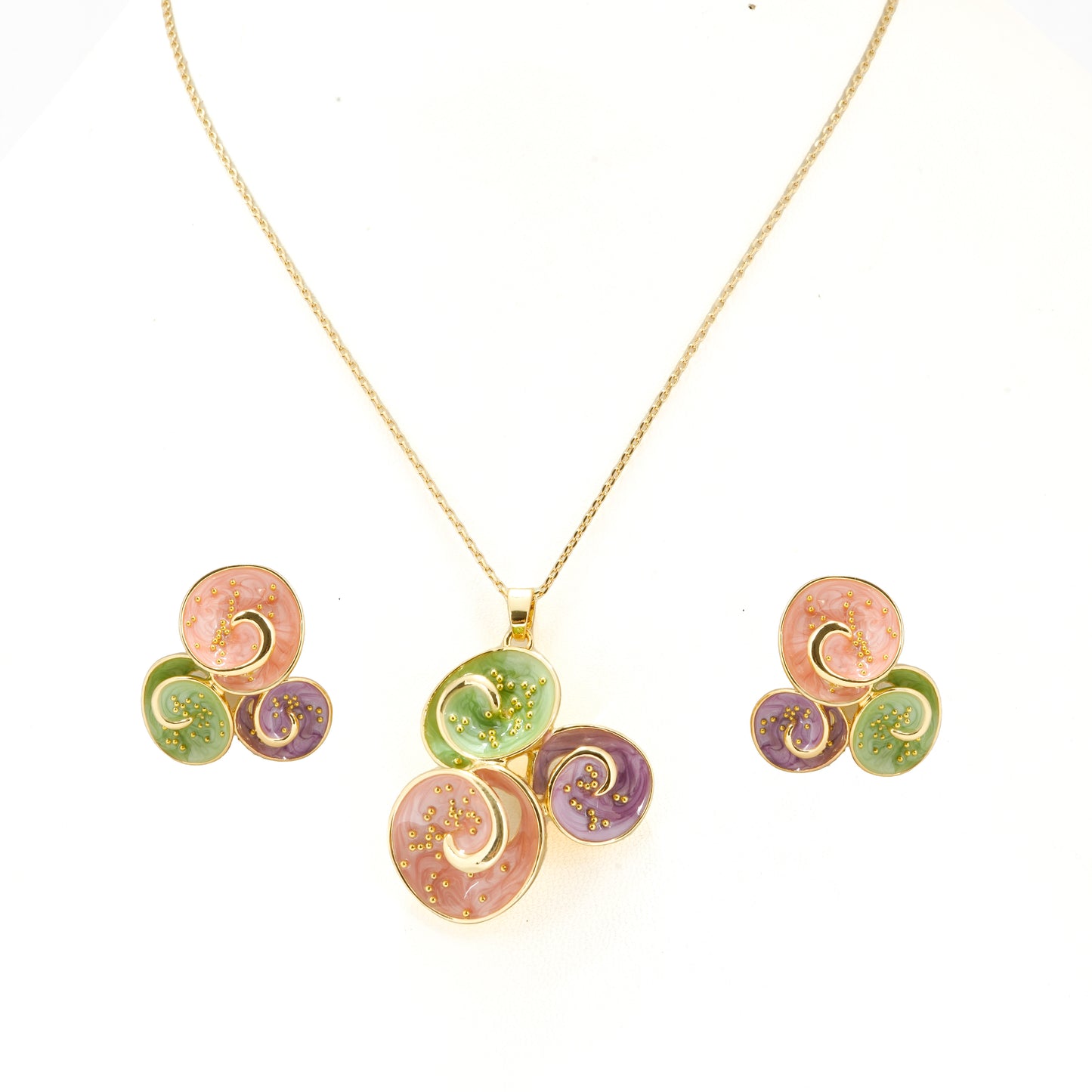 Multicolor Enamel Pendant Necklace Set with Earrings | Designer Jewelry for Women | Festive & Party Wear Gift Set