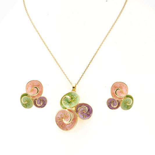 Multicolor Enamel Pendant Necklace Set with Earrings | Designer Jewelry for Women | Festive & Party Wear Gift Set