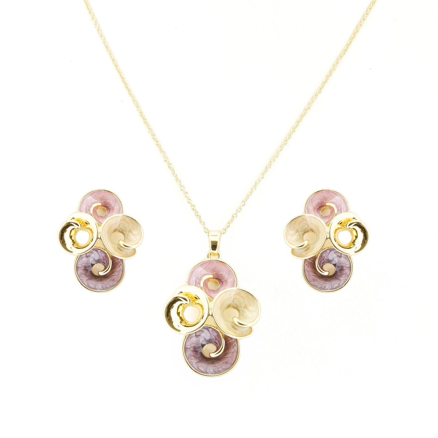 Gold-Plated Purple & Pearl Enamel Jewelry Set – Statement Necklace with Matching Earrings