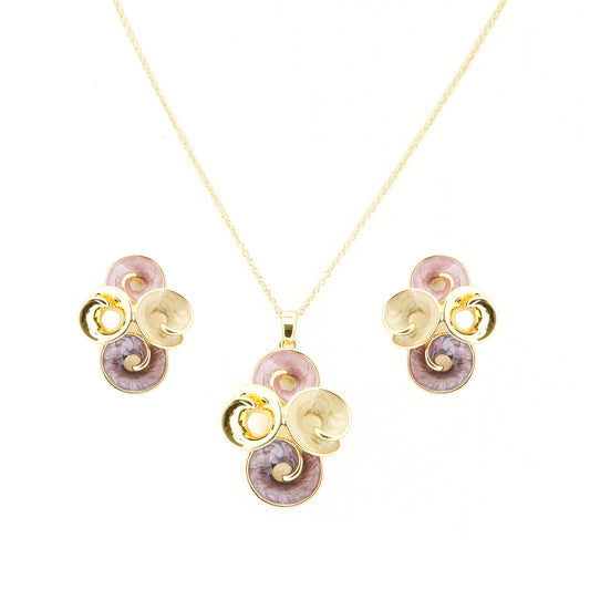 Gold-Plated Purple & Pearl Enamel Jewelry Set – Statement Necklace with Matching Earrings