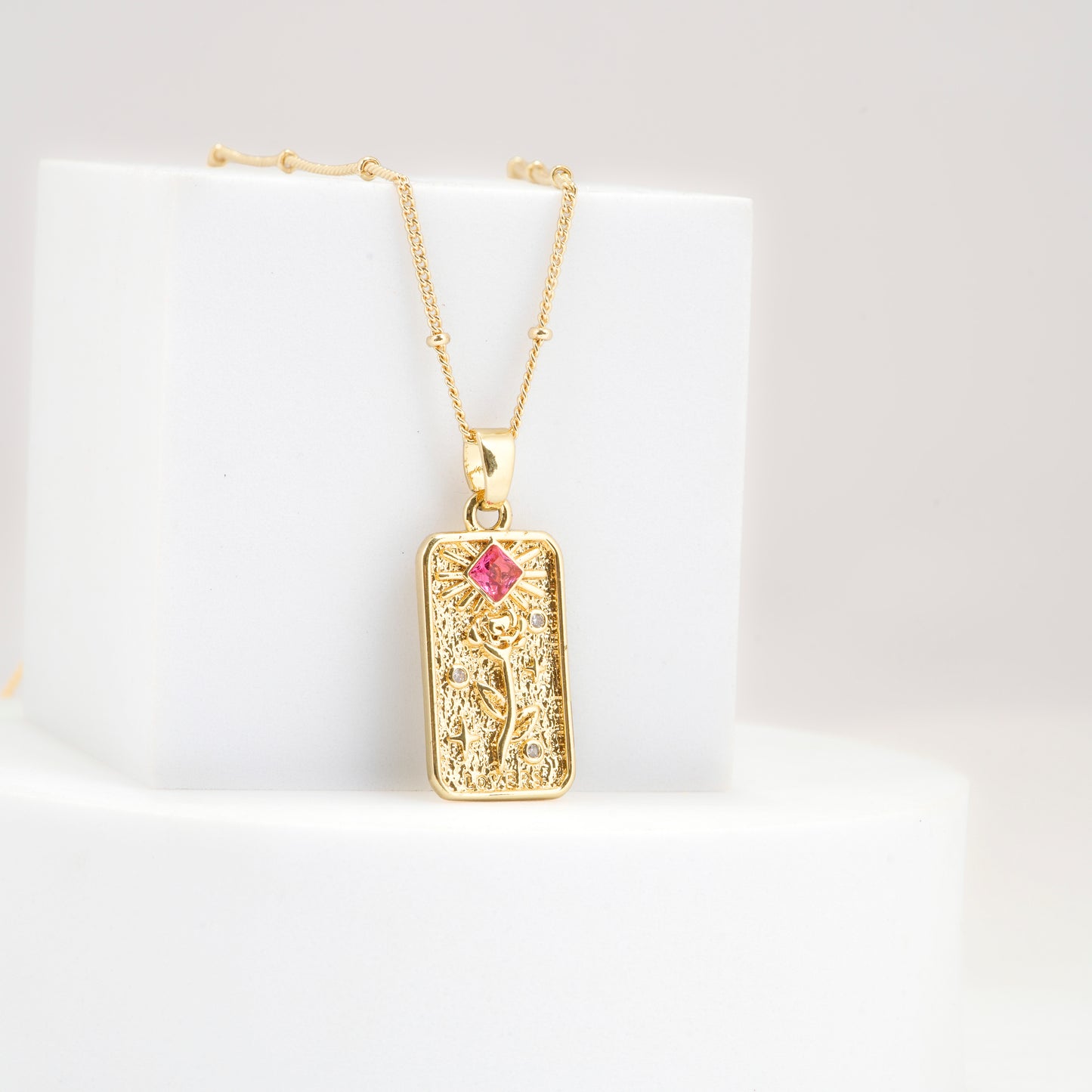 Pendant Necklace for Women | Elegant Rectangle Pendant with Red Stone | Stylish Everyday and Party Jewelry