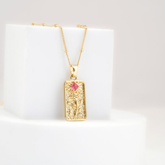 Pendant Necklace for Women | Elegant Rectangle Pendant with Red Stone | Stylish Everyday and Party Jewelry