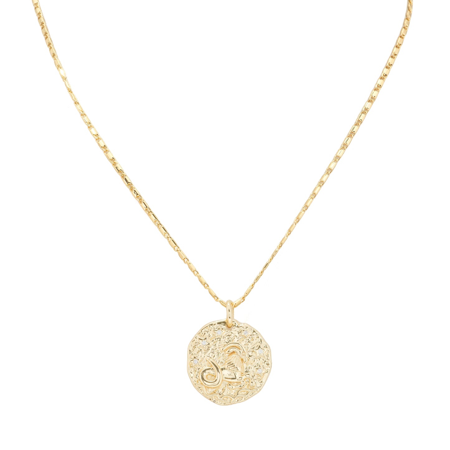 Gold-Plated Libra Zodiac Medallion Necklace – Textured Coin Pendant for Balance & Elegance