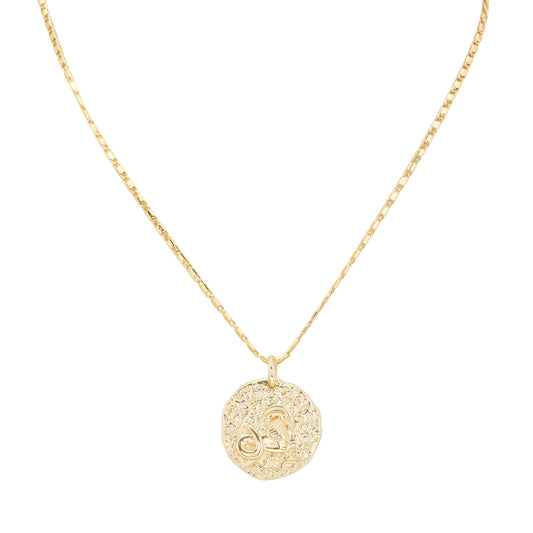 Gold-Plated Libra Zodiac Medallion Necklace – Textured Coin Pendant for Balance & Elegance