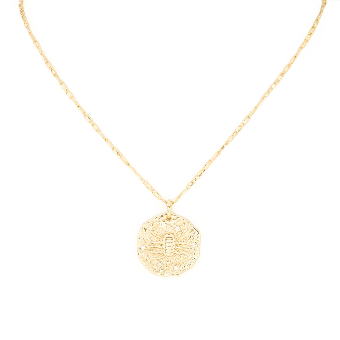 Gold Plated Scorpio Zodiac Coin Pendant Necklace | Symbol of Passion & Power