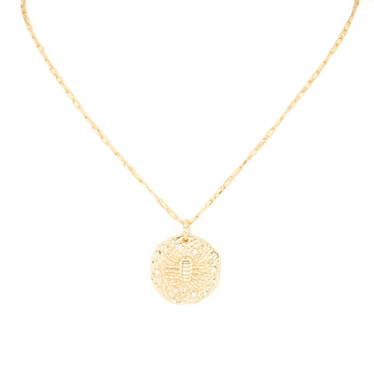 Gold Plated Scorpio Zodiac Coin Pendant Necklace | Symbol of Passion & Power