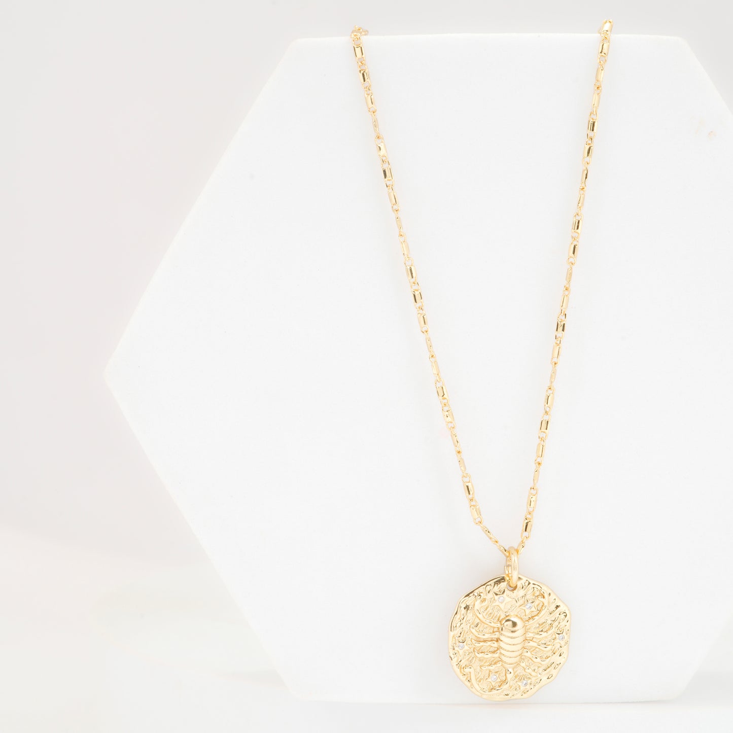 Gold Plated Scorpio Zodiac Coin Pendant Necklace | Symbol of Passion & Power