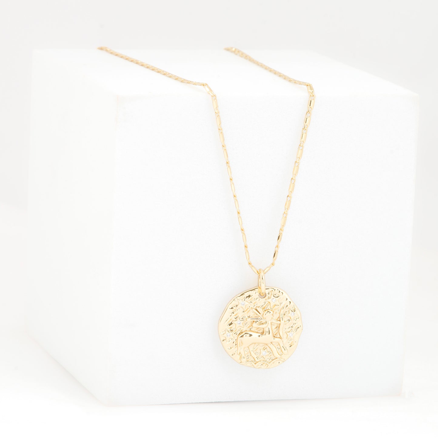 Gold Plated Deer Coin Pendant Necklace | Symbol of Grace and Strength