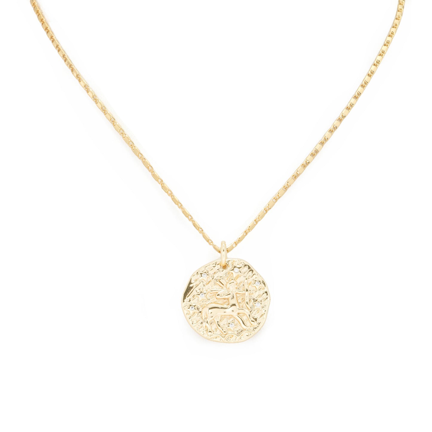 Gold Plated Deer Coin Pendant Necklace | Symbol of Grace and Strength