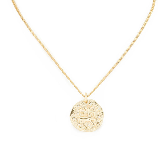 Gold Plated Deer Coin Pendant Necklace | Symbol of Grace and Strength