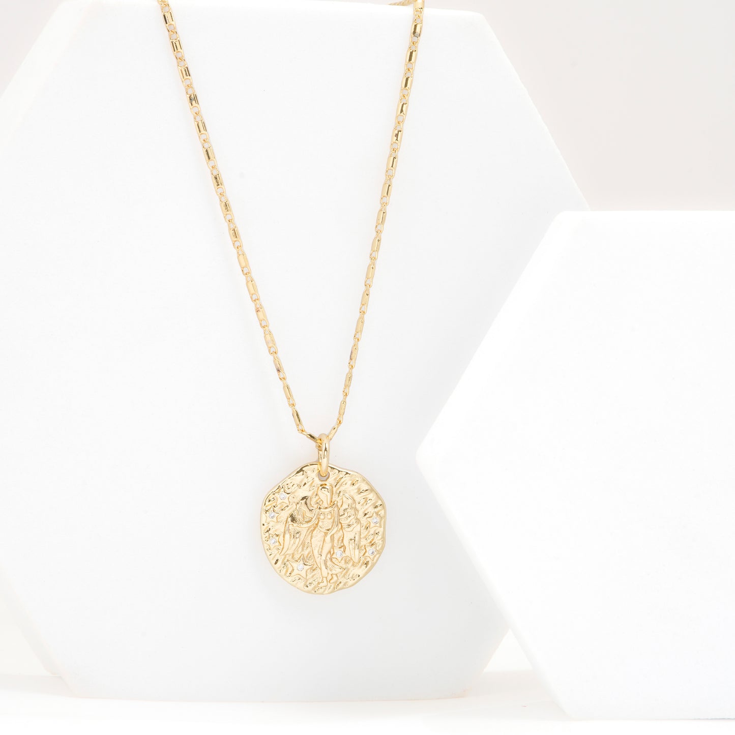 Gold Plated Virgo Zodiac Coin Pendant Necklace | Graceful & Grounded Elegance