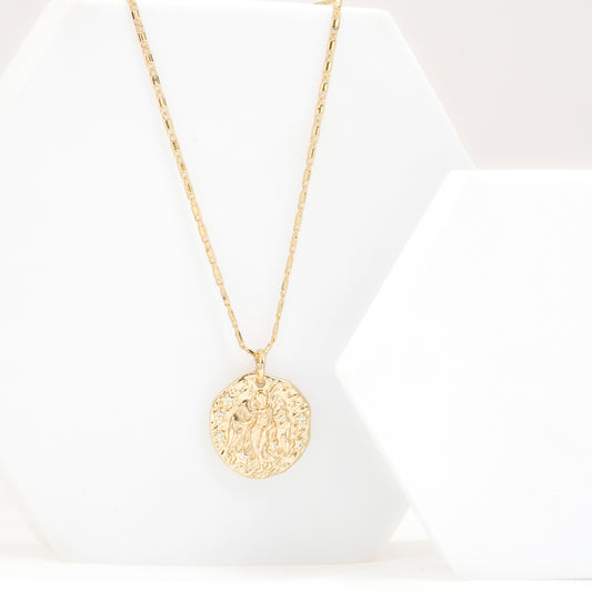 Gold Plated Virgo Zodiac Coin Pendant Necklace | Graceful & Grounded Elegance