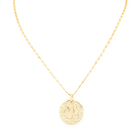 Gold Plated Virgo Zodiac Coin Pendant Necklace | Graceful & Grounded Elegance