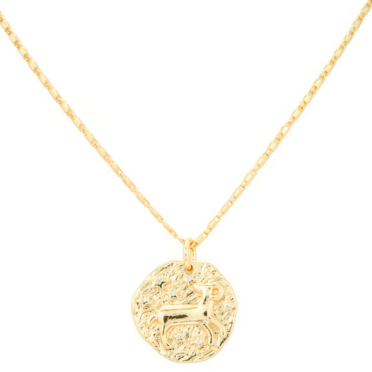 Gold Plated Zodiac-Inspired Coin Pendant Necklace | Symbol of Strength & Elegance