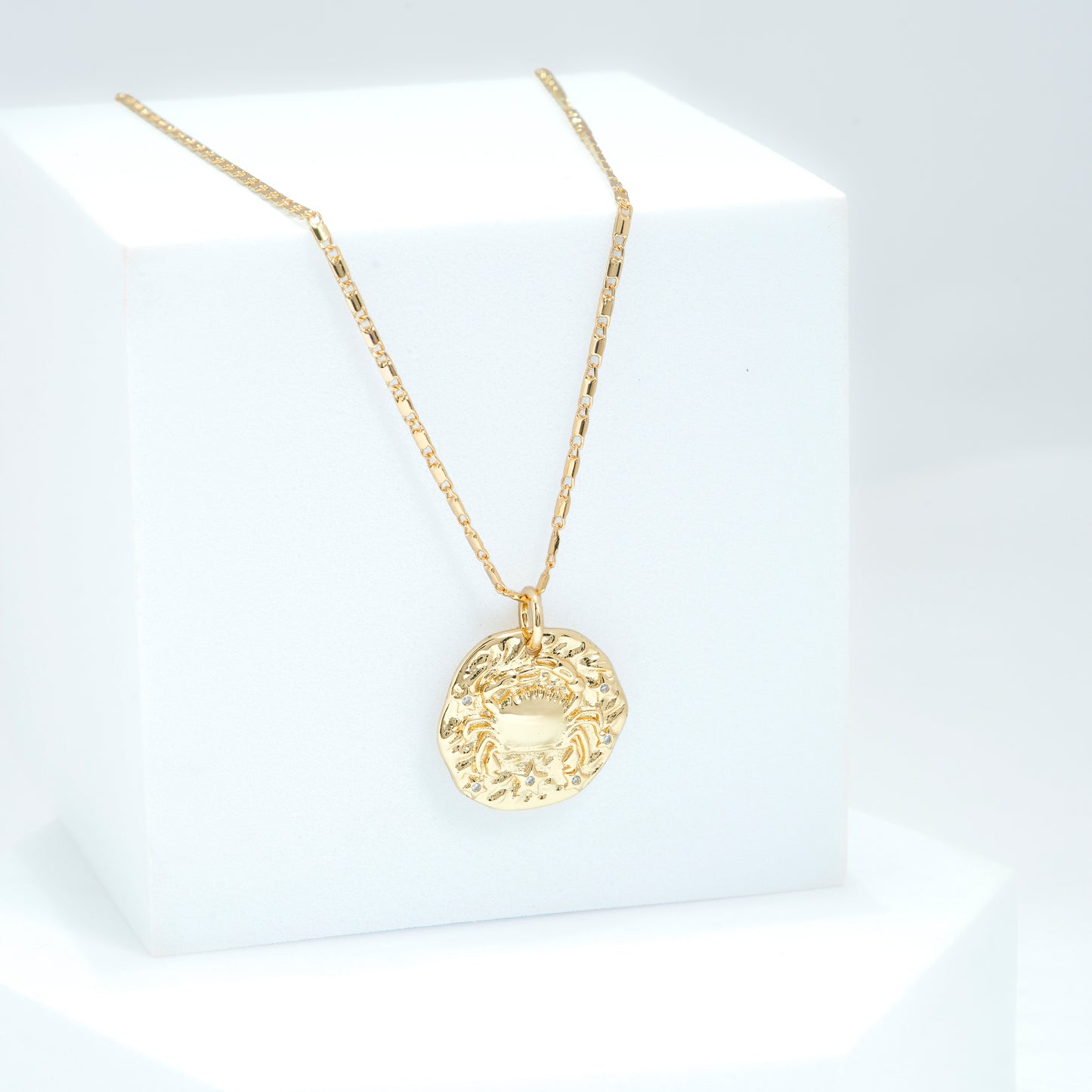 Gold Plated Cancer Zodiac Coin Pendant Necklace | Nurturing & Intuitive Energy