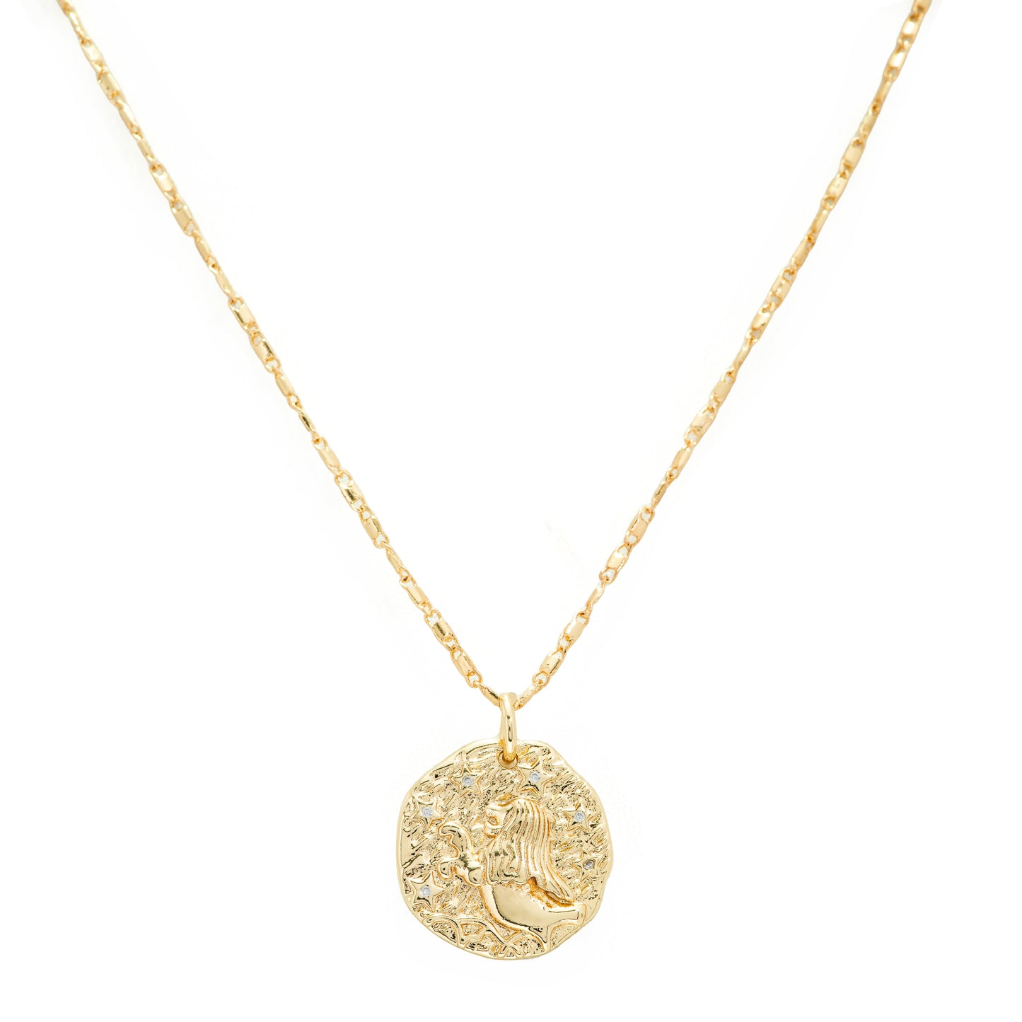 Gold Plated Virgo Zodiac Coin Pendant Necklace | Graceful & Grounded Elegance