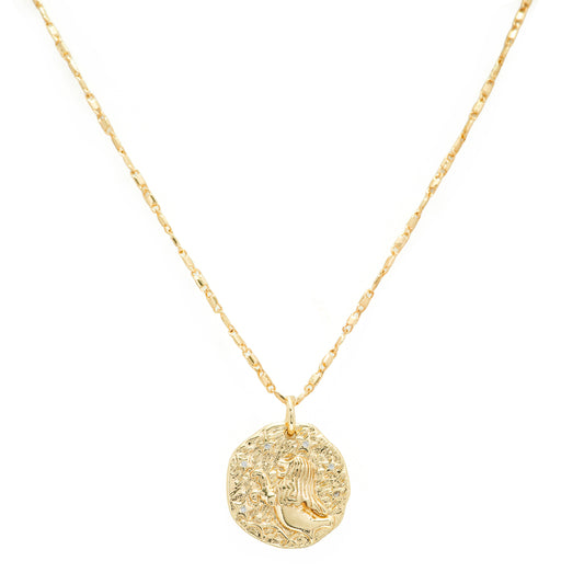 Gold Plated Virgo Zodiac Coin Pendant Necklace | Graceful & Grounded Elegance