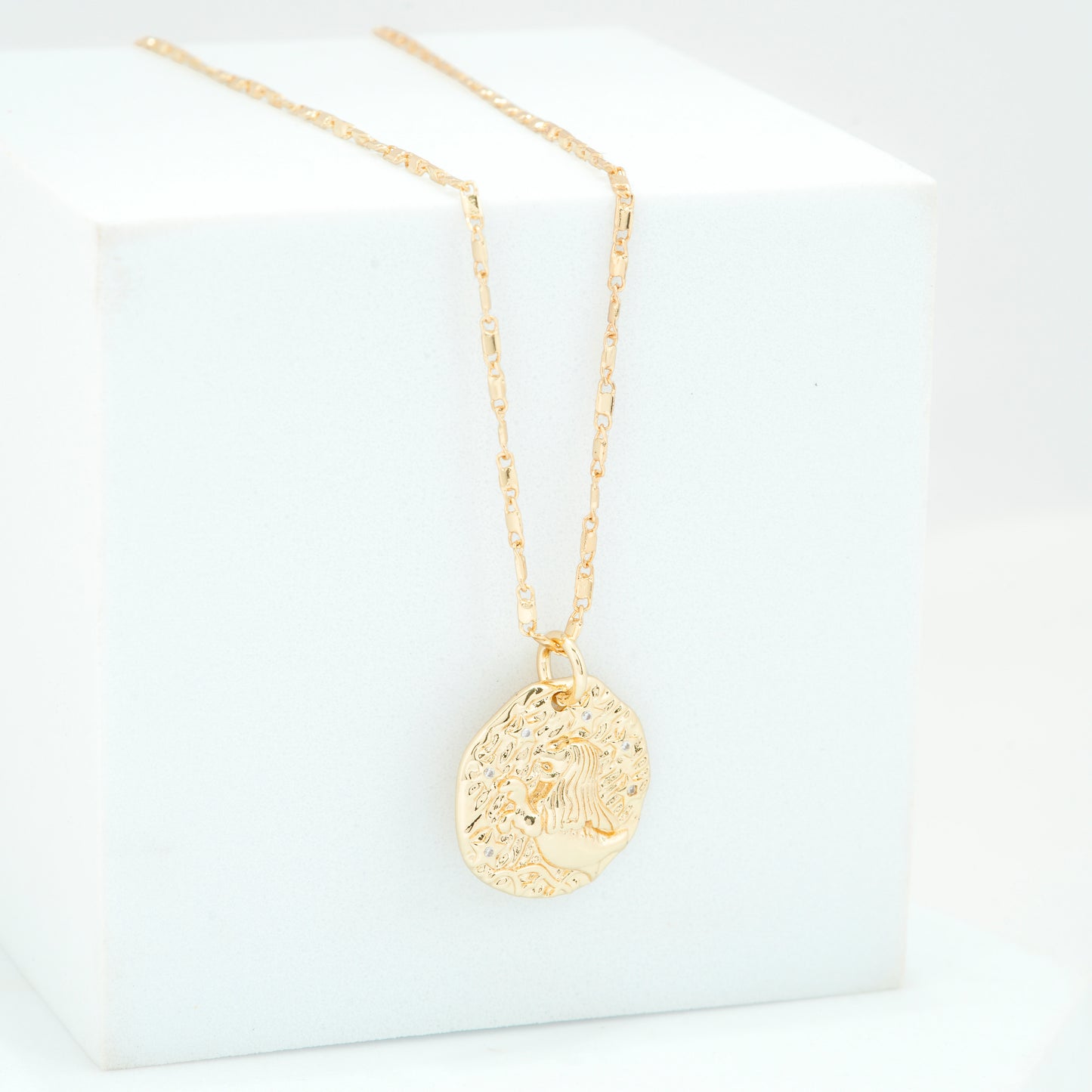 Gold Plated Virgo Zodiac Coin Pendant Necklace | Graceful & Grounded Elegance